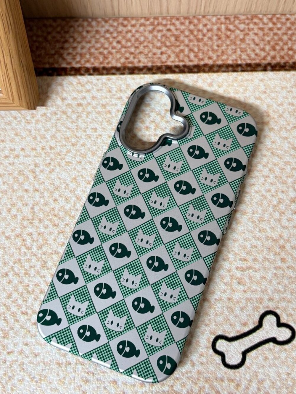Green Cat & Fish Checker Phone Case